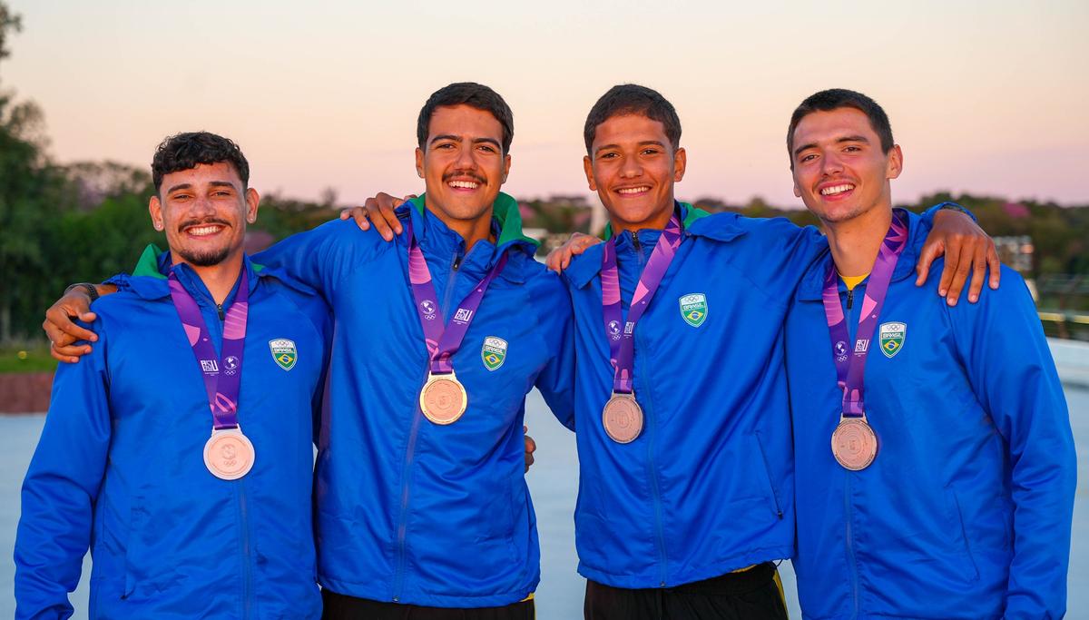 Com remo quebrado, Brasil conquista bronze heróico no Quatro Sem no Pan de Assunção